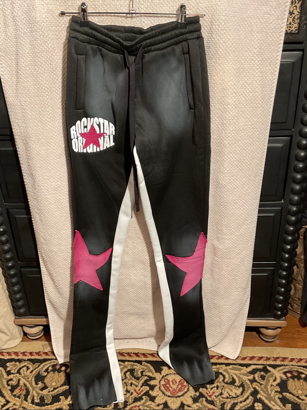Women’s Faded Black Sweat Pants with Pink Star Accents